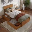 Nantucket Twin XL Wood Platform Bed with Footboard and Drawers in Light Toffee