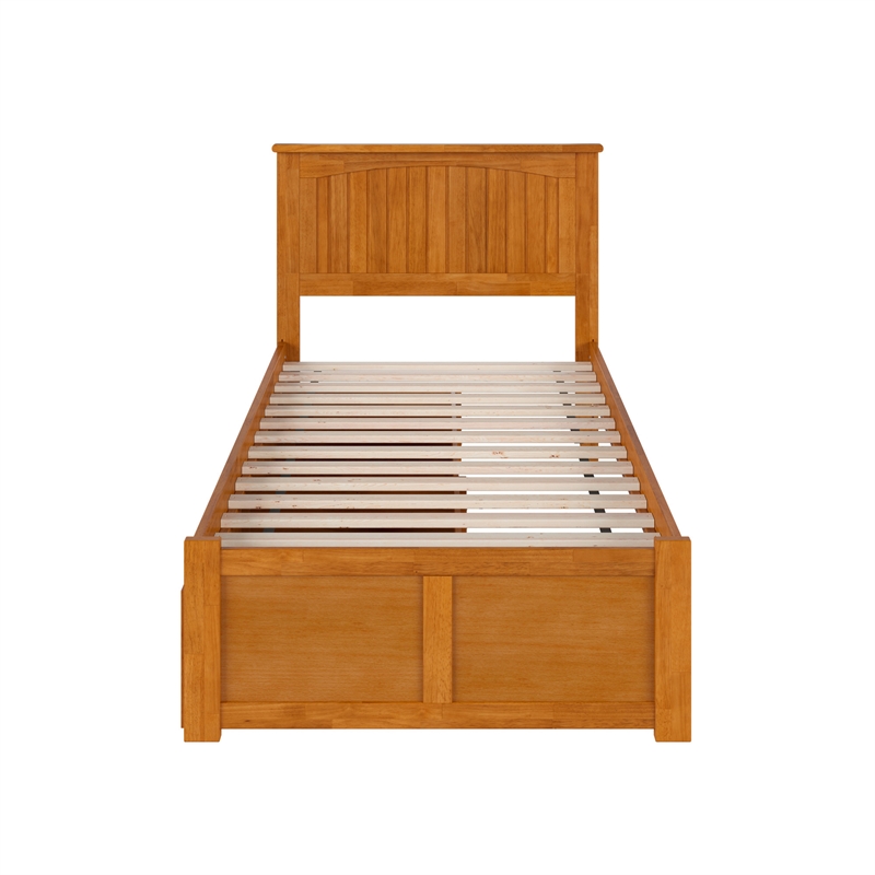 Nantucket Twin XL Wood Platform Bed with Footboard and Drawers in Light Toffee