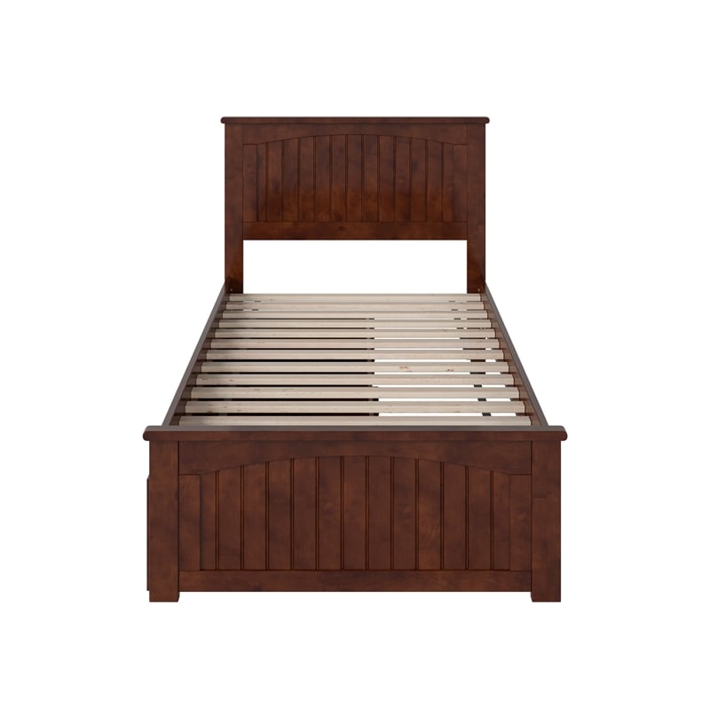 Nantucket Twin XL Wood Platform Bed with Matching Footboard & Drawers in Walnut
