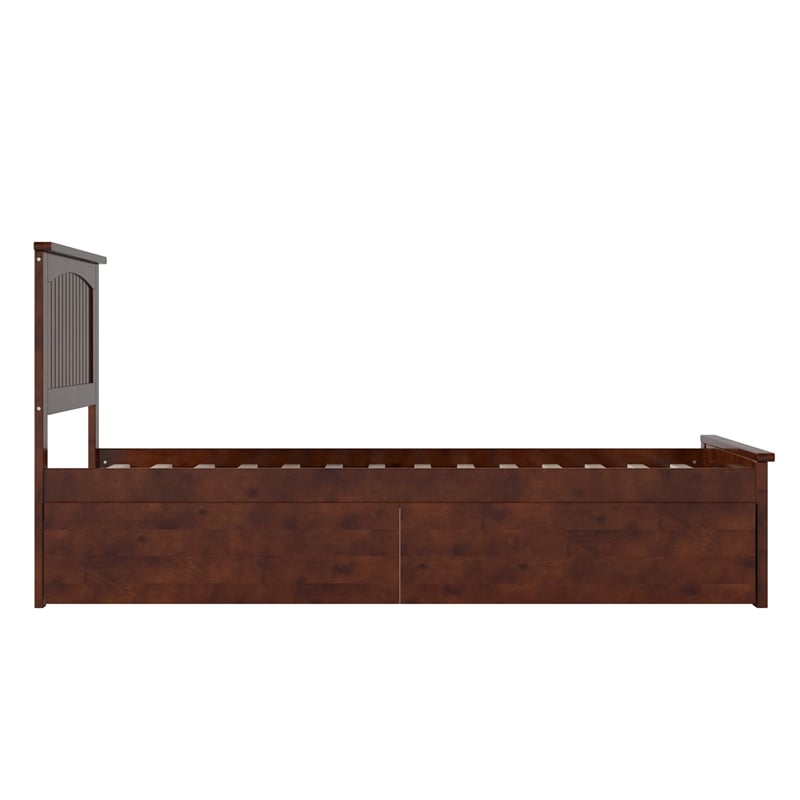 Nantucket Twin XL Wood Platform Bed with Matching Footboard & Drawers in Walnut