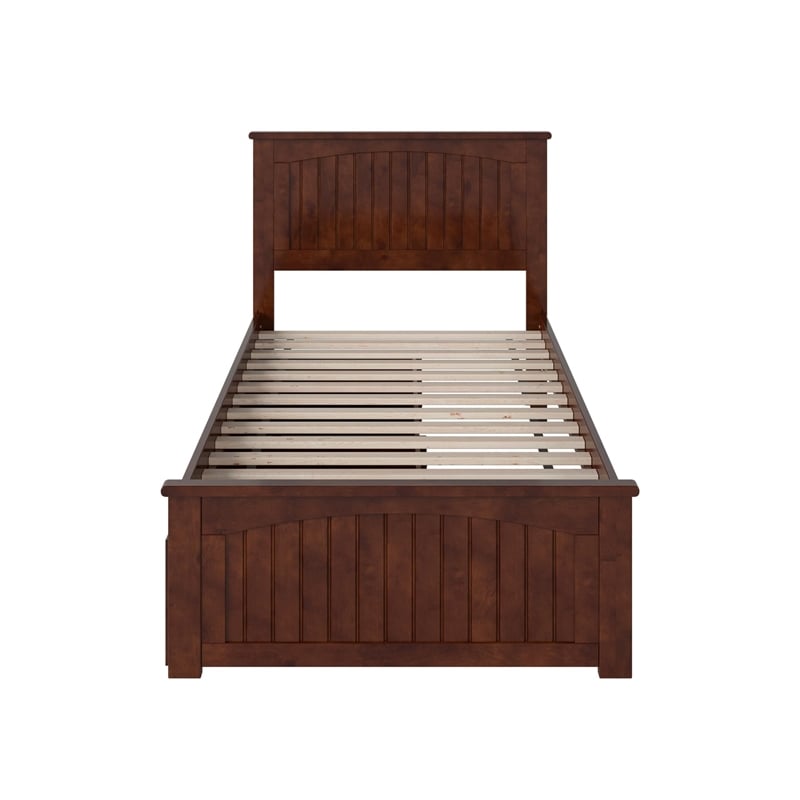 Nantucket Twin XL Wood Platform Bed with Matching Footboard & Drawers in Walnut