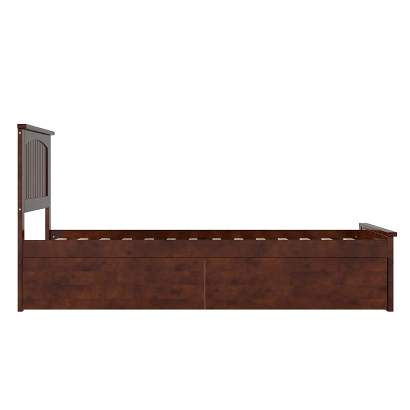 Nantucket Twin XL Wood Platform Bed with Matching Footboard & Drawers in Walnut