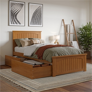 Nantucket Twin XL Platform Bed with Matching Footboard & Drawers in Light Toffee