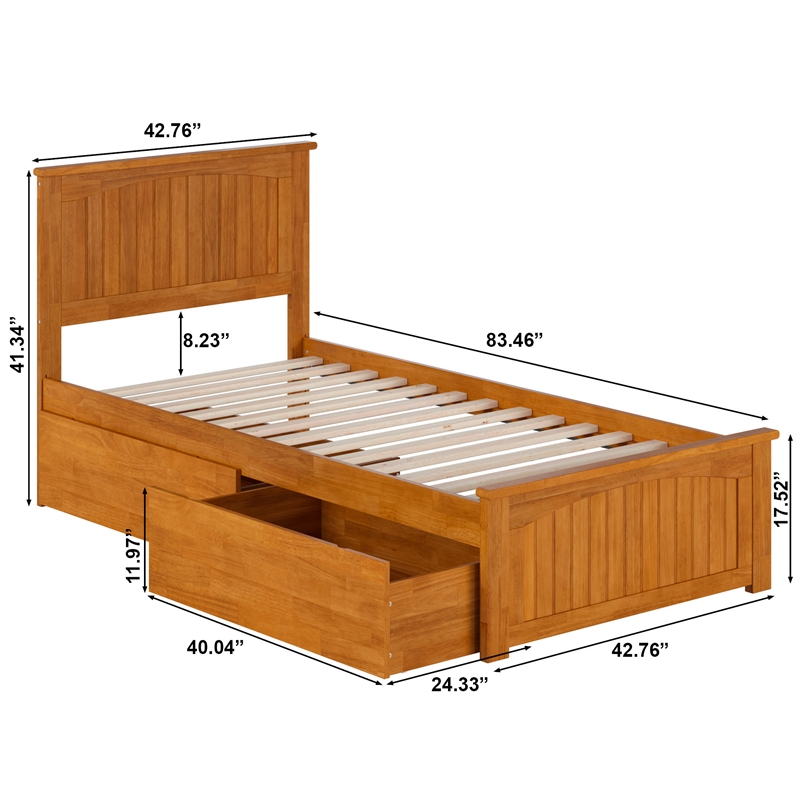 Nantucket Twin XL Platform Bed with Matching Footboard & Drawers in Light Toffee