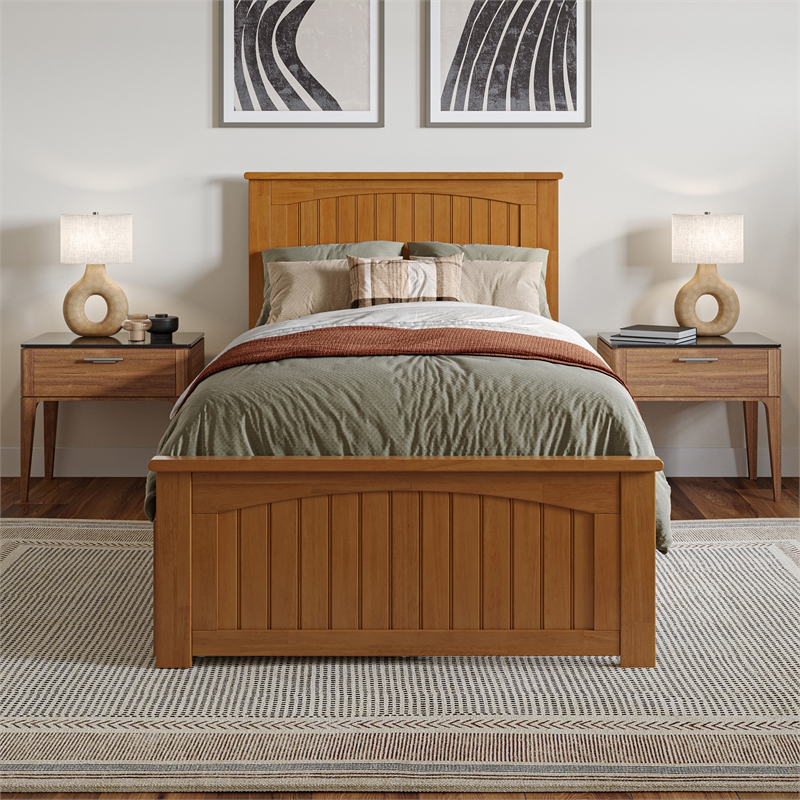 Nantucket Twin XL Platform Bed with Matching Footboard & Drawers in Light Toffee