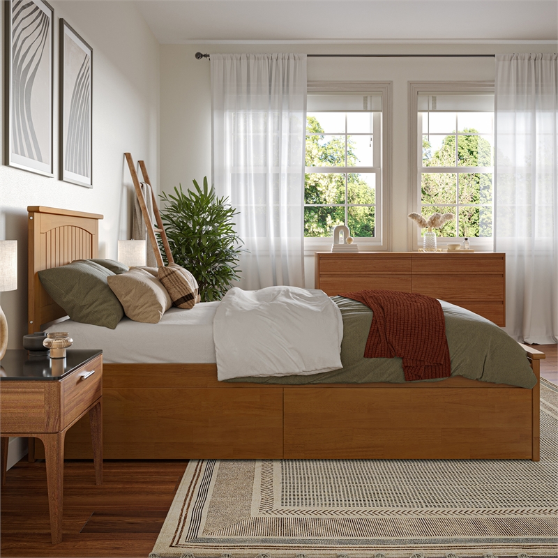 Nantucket Twin XL Platform Bed with Matching Footboard & Drawers in Light Toffee