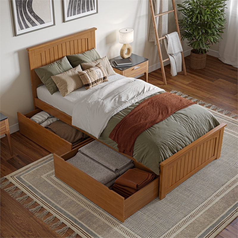 Nantucket Twin XL Platform Bed with Matching Footboard & Drawers in Light Toffee