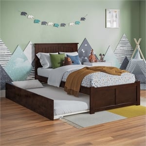 Nantucket Twin Wood Platform Bed with Footboard and Twin Trundle in Walnut