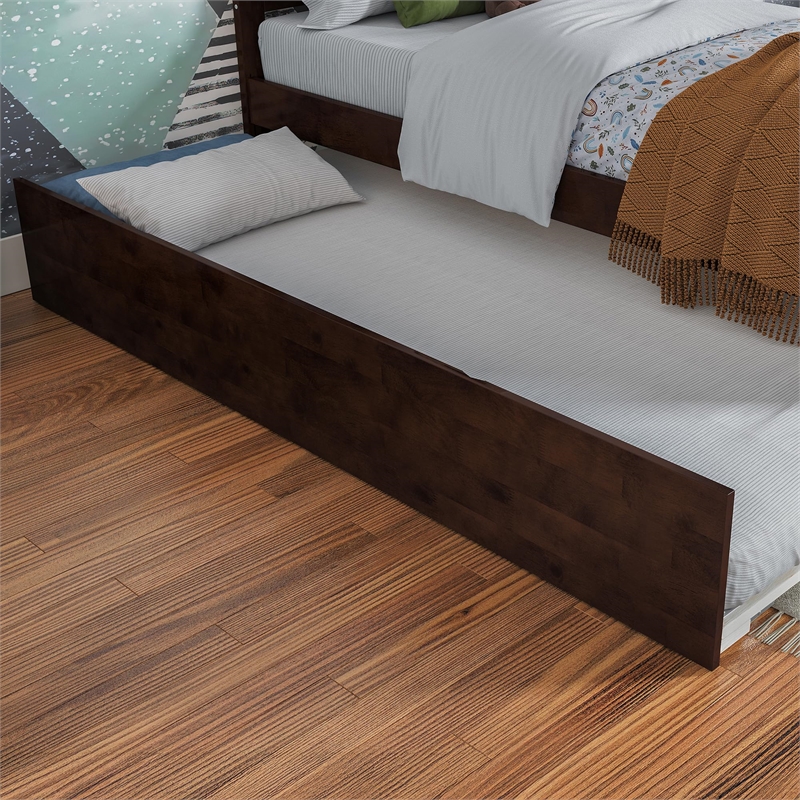 Nantucket Twin Wood Platform Bed with Footboard and Twin Trundle in Walnut