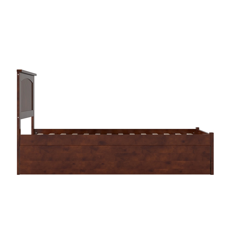 Nantucket Twin Wood Platform Bed with Footboard and Twin Trundle in Walnut