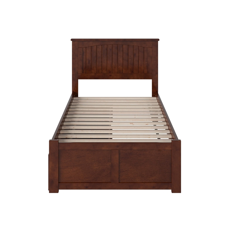 Nantucket Twin Wood Platform Bed with Footboard and Storage Drawers in Walnut