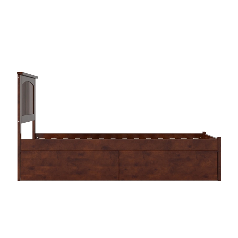 Nantucket Twin Wood Platform Bed with Footboard and Storage Drawers in Walnut