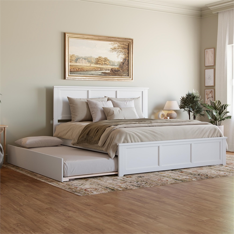 Madison King Wood Platform Bed with Matching Footboard and Trundle in White