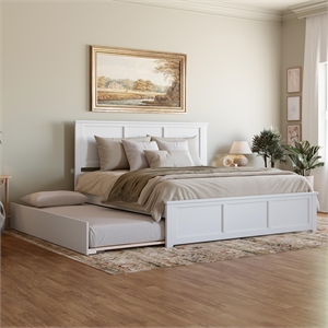 Madison King Wood Platform Bed with Matching Footboard and Trundle in White