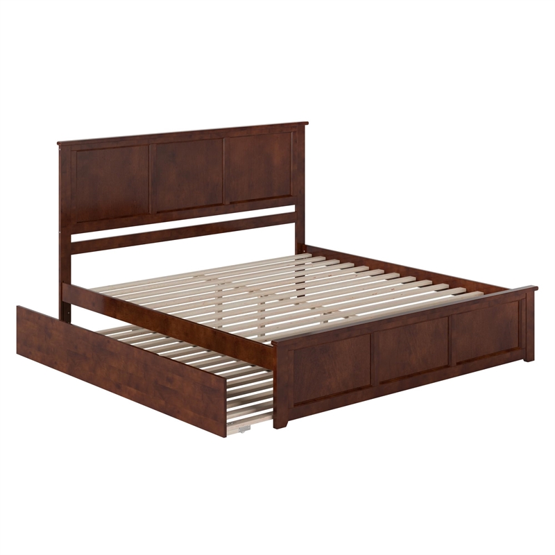 Madison King Wood Platform Bed with Matching Footboard and Trundle in Walnut