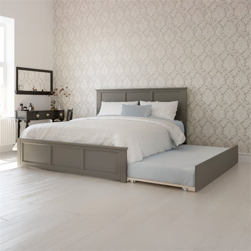 Madison King Platform Bed with Matching Footboard and Twin XL Trundle in Grey