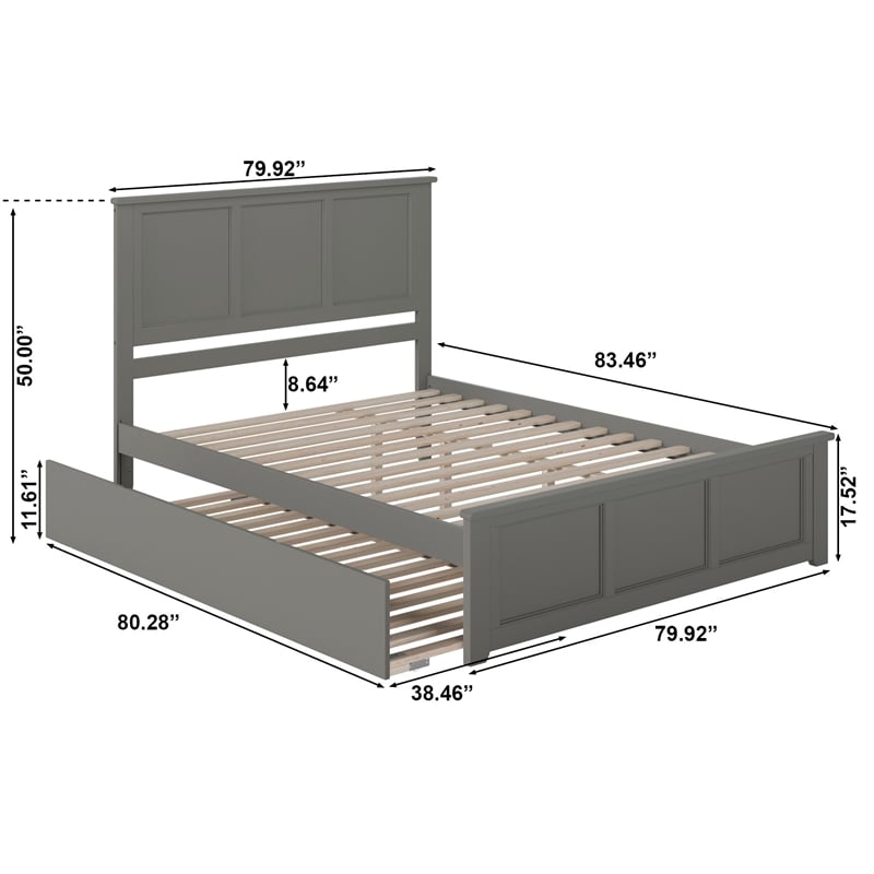 Madison King Platform Bed with Matching Footboard and Twin XL Trundle in Grey