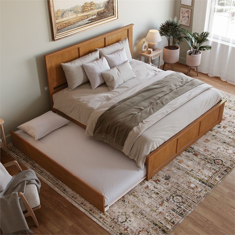 Madison King Platform Bed with Matching Footboard & Trundle in Light Toffee