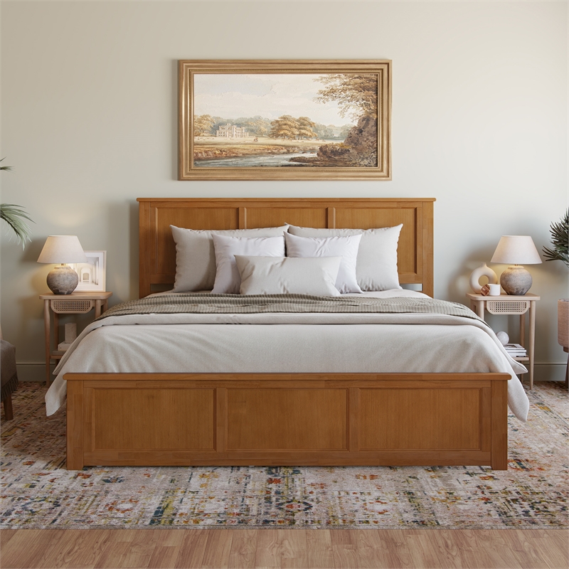 Madison King Platform Bed with Matching Footboard & Trundle in Light Toffee