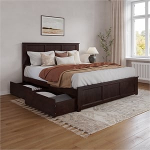 Madison King Wood Platform Bed with Matching Footboard and Drawers in Espresso
