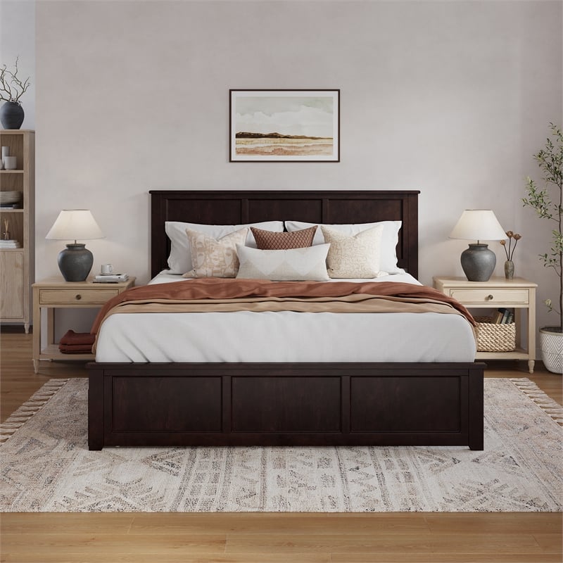 Madison King Wood Platform Bed with Matching Footboard and Drawers in Espresso
