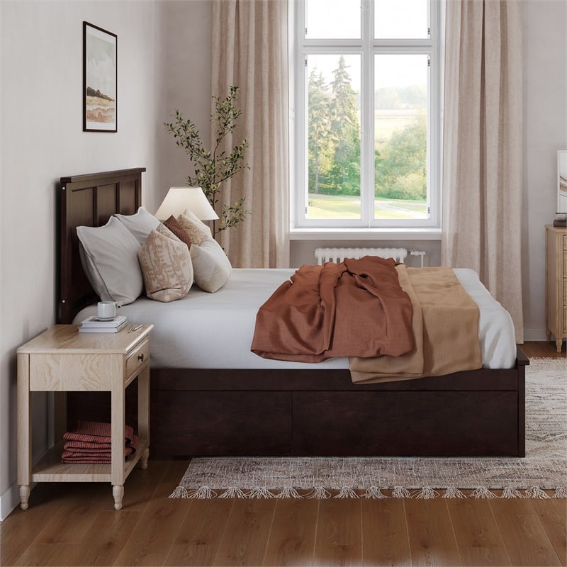 Madison King Wood Platform Bed with Matching Footboard and Drawers in Espresso