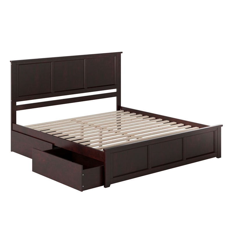 Madison King Wood Platform Bed with Matching Footboard and Drawers in Espresso