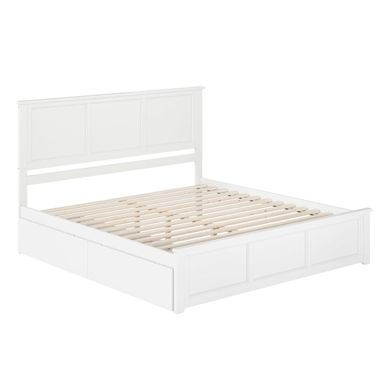 Madison King Wood Platform Bed with Matching Footboard and Drawers in White
