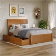 Portland Full Wood Platform Bed with Footboard and Drawers in Light Toffee
