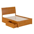 Portland Full Wood Platform Bed with Footboard and Drawers in Light Toffee
