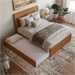 Portland Queen Wood Platform Bed with Footboard and TXL Trundle in Light Toffee