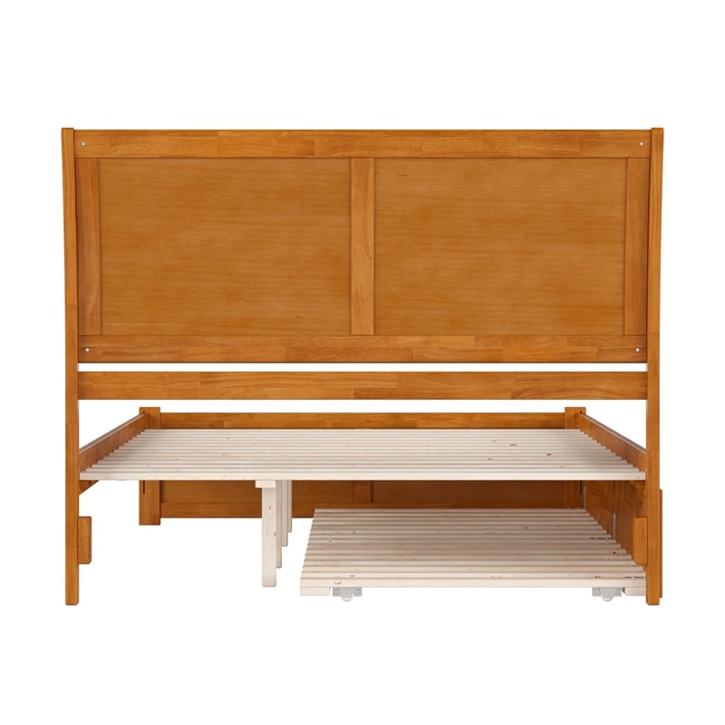 Portland Queen Wood Platform Bed with Footboard and TXL Trundle in Light Toffee
