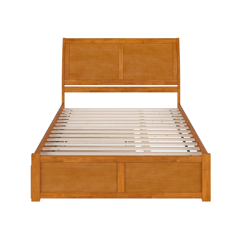 Portland Queen Wood Platform Bed with Footboard and TXL Trundle in Light Toffee
