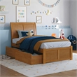 Portland Queen Wood Platform Bed with Footboard and Drawers in Light Toffee