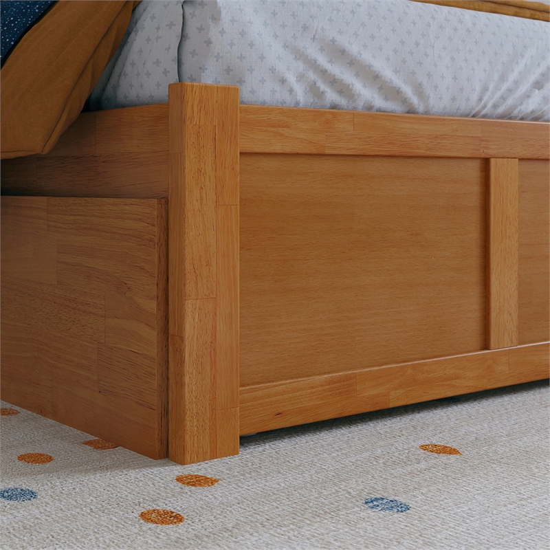Portland Queen Wood Platform Bed with Footboard and Drawers in Light Toffee