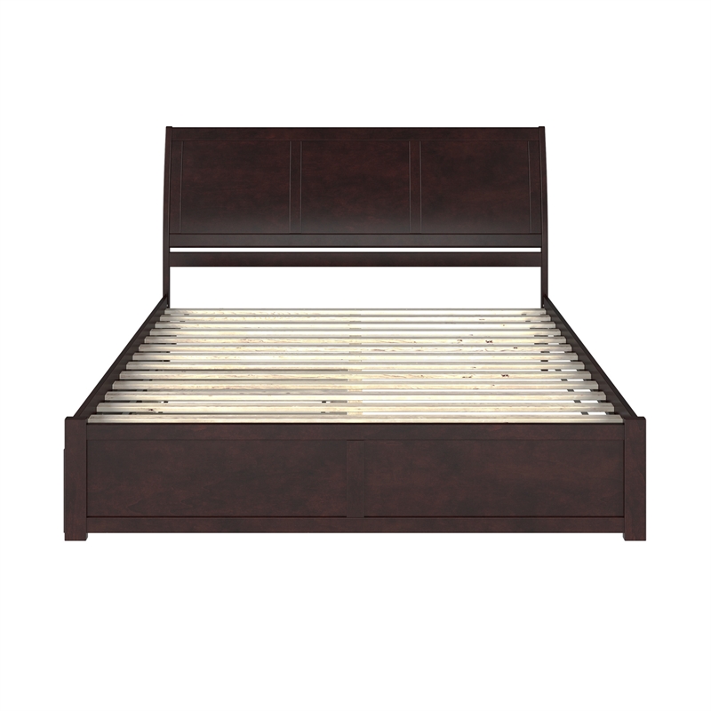 Portland King Wood Platform Bed with Footboard and Twin XL Trundle in Espresso