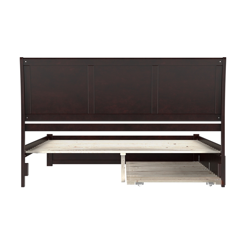 Portland King Wood Platform Bed with Footboard and Twin XL Trundle in Espresso