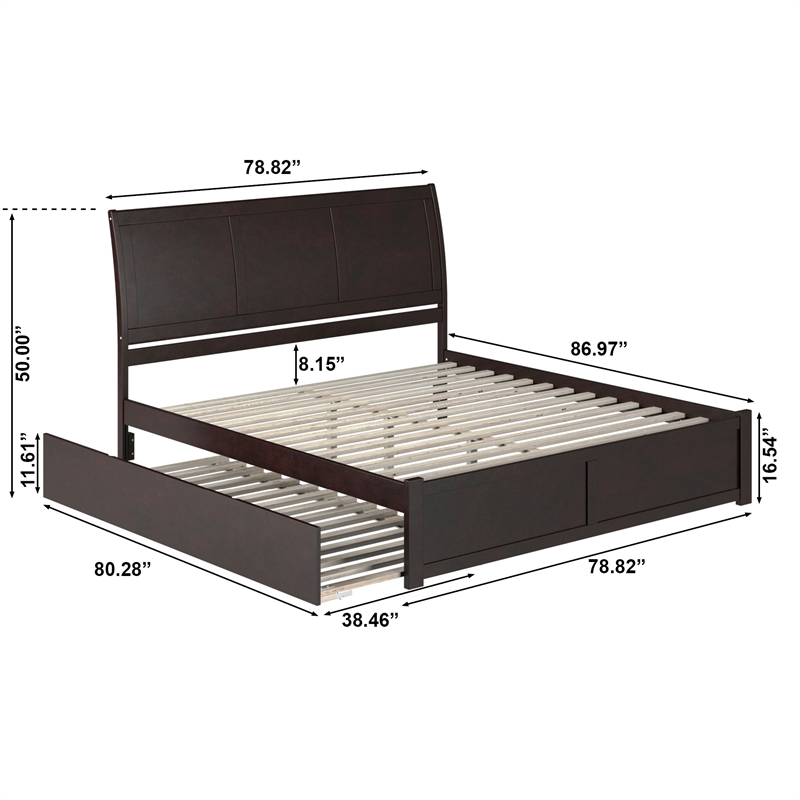 Portland King Wood Platform Bed with Footboard and Twin XL Trundle in Espresso