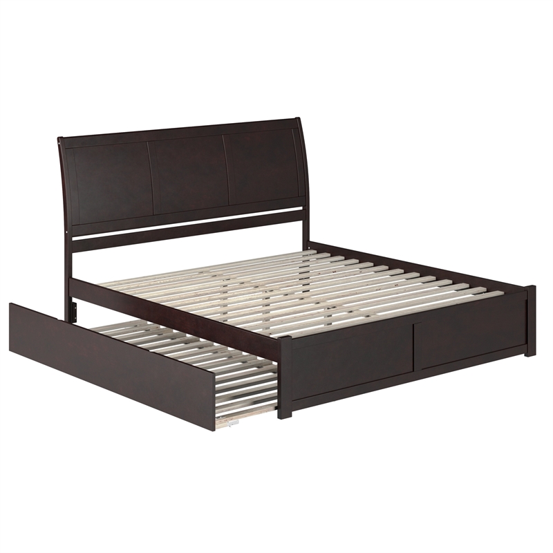 Portland King Wood Platform Bed with Footboard and Twin XL Trundle in Espresso