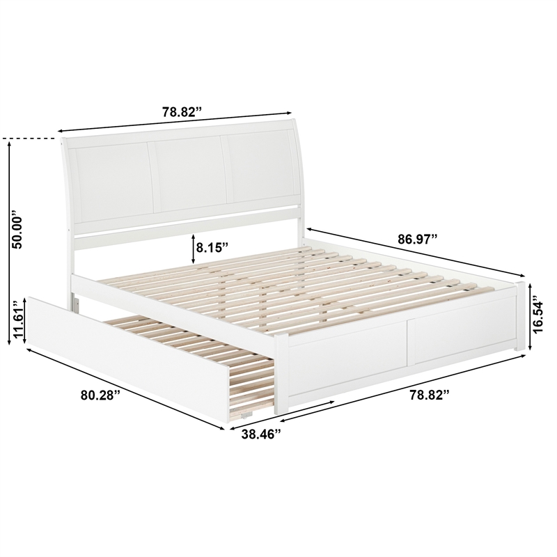 Portland King Wood Platform Bed with Footboard and Twin XL Trundle in White
