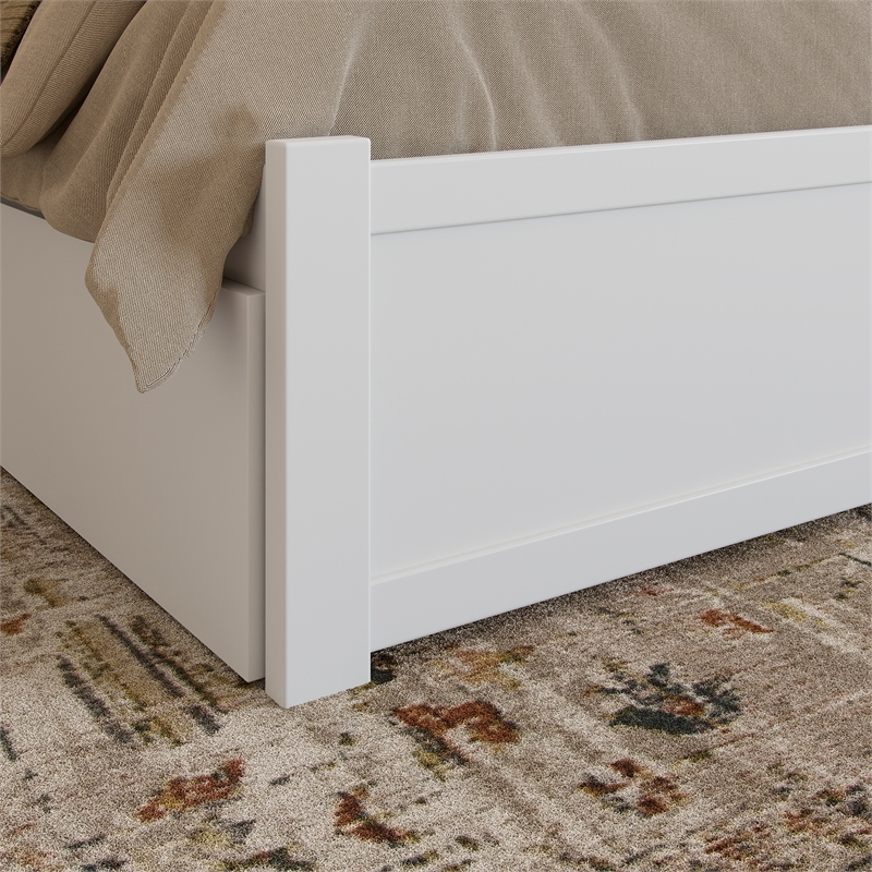 Portland King Wood Platform Bed with Footboard and Twin XL Trundle in White