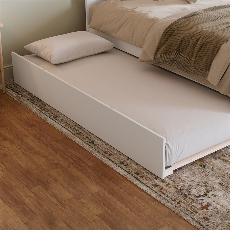 Portland King Wood Platform Bed with Footboard and Twin XL Trundle in White