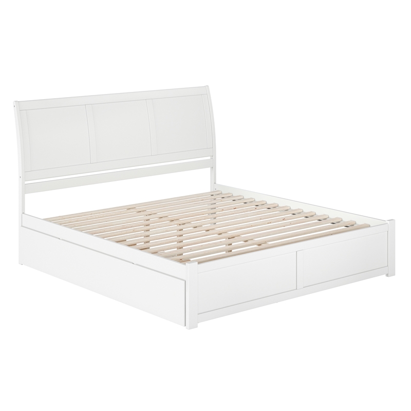 Portland King Wood Platform Bed with Footboard and Twin XL Trundle in White