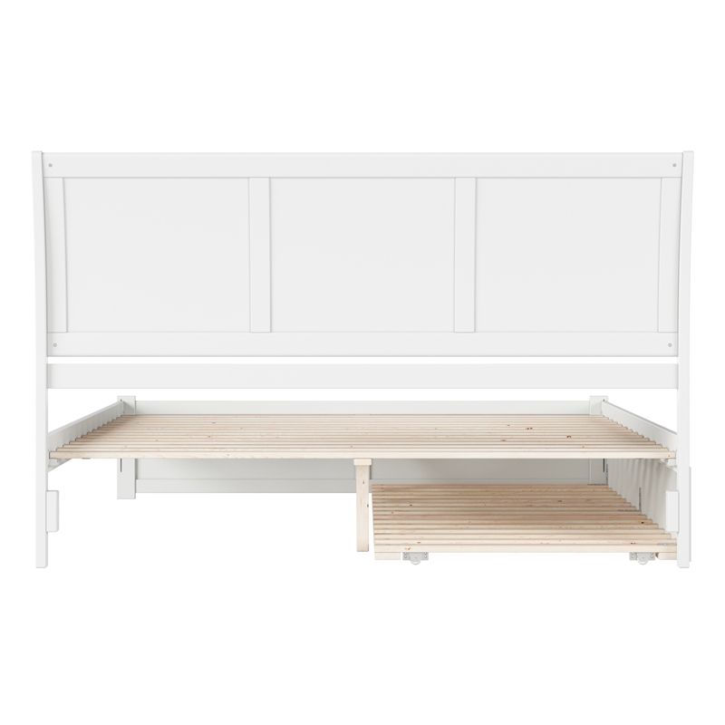 Portland King Wood Platform Bed with Footboard and Twin XL Trundle in White