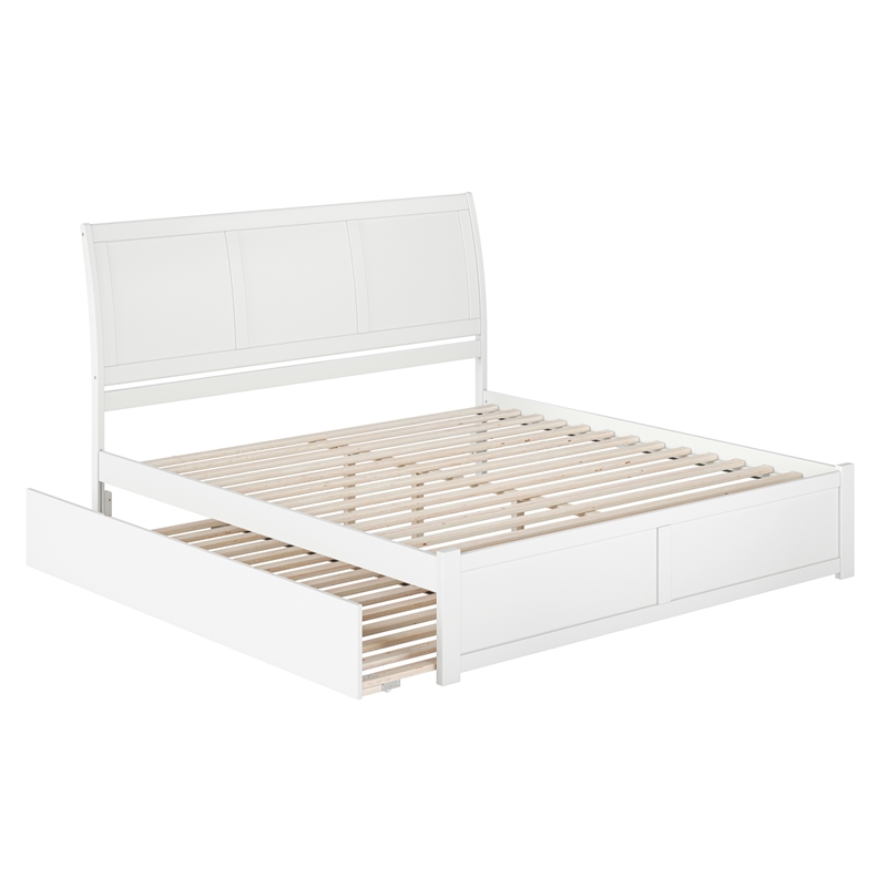 Portland King Wood Platform Bed with Footboard and Twin XL Trundle in White