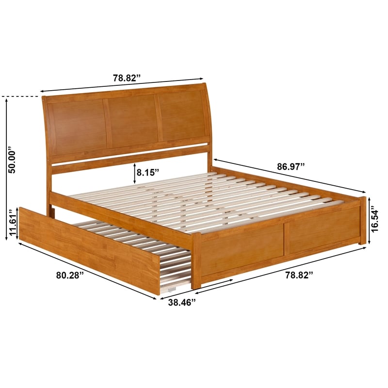 Portland King Wood Platform Bed with Footboard and TXL Trundle in Light Toffee