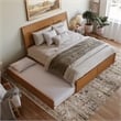 Portland King Wood Platform Bed with Footboard and TXL Trundle in Light Toffee