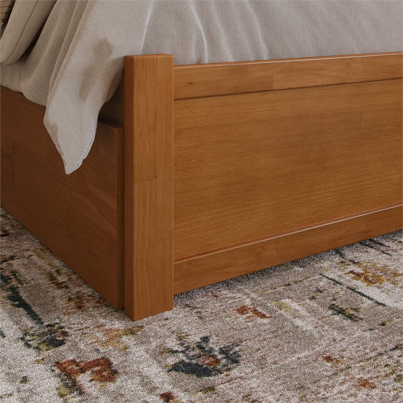 Portland King Wood Platform Bed with Footboard and TXL Trundle in Light Toffee