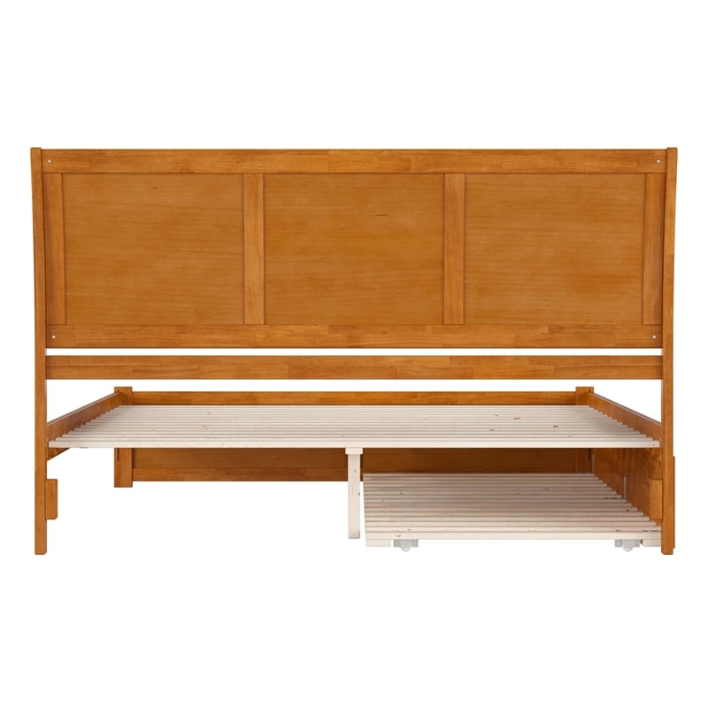 Portland King Wood Platform Bed with Footboard and TXL Trundle in Light Toffee