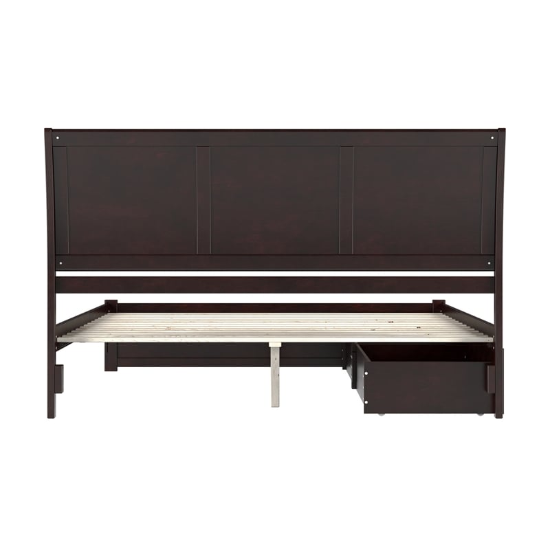 Portland King Wood Platform Bed with Footboard and Storage Drawers in Espresso